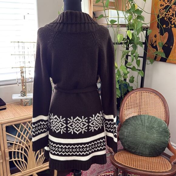Vintage 90s/Y2K Wet Seal Chocolate Brown & White Belted Cardigan Sweater - Picture 2 of 3